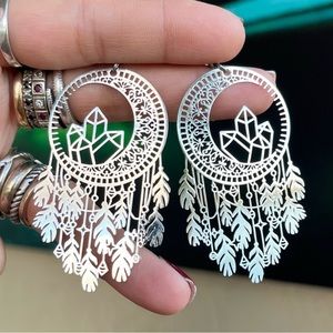 Light weight moon dream catcher crystal design stainless steel boho earrings